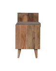 41" Beige And Oak Boucle And Solid Wood Upholstered Storage Bench With Cabinet And Shelves