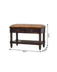 35" Tan And Dark Brown Genuine Leather And Solid Wood Upholstered Storage Bench With Drawers And Shelves