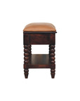 35" Tan And Dark Brown Genuine Leather And Solid Wood Upholstered Storage Bench With Drawers And Shelves
