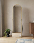 64" Gold Aluminum Arch Freestanding And Wall Mounted Framed Full Length Mirror