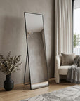 67" Black Aluminum Freestanding And Wall Mounted Framed Full Length Mirror