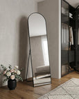 66" Black Aluminum Arch Freestanding And Wall Mounted Framed Full Length Mirror
