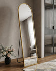66" Black Aluminum Arch Freestanding And Wall Mounted Framed Full Length Mirror