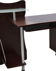 51" Chocolate and Silver Wood and Steel Pedestal Computer Desk With Two Drawers