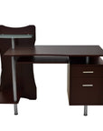 51" Chocolate and Silver Wood and Steel Pedestal Computer Desk With Two Drawers