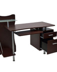 51" Chocolate and Silver Wood and Steel Pedestal Computer Desk With Two Drawers