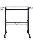 Adjustable White and Black Wood and Stainless Steel Rolling Writing Desk