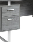 51" Gray and Silver Wood and Steel Pedestal Executive Desk With Two Drawers