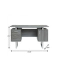 51" Gray and Silver Wood and Steel Pedestal Executive Desk With Two Drawers
