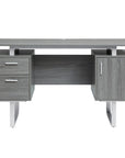 51" Gray and Silver Wood and Steel Pedestal Executive Desk With Two Drawers