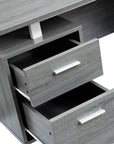 51" Gray and Silver Wood and Steel Pedestal Executive Desk With Two Drawers