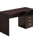 51" Dark Brown Wood Pedestal Computer Desk With Three Drawers