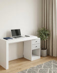 58" White Wood Pedestal Writing Desk With Two Drawers