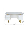 51" White and Gold Wood and Steel Pedestal Executive Desk With Two Drawers