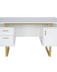 51" White and Gold Wood and Steel Pedestal Executive Desk With Two Drawers