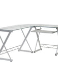 62" Clear Glass and Steel L Shape Computer Desk