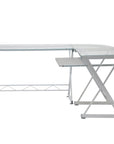 62" Clear Glass and Steel L Shape Computer Desk