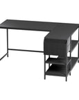 55" Black Wood and Stainless Steel L Shape Computer Desk With Two Drawers