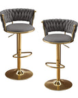 Set of Two Black And Gold Velvet And Metal Low Back Adjustable Height Swivel Bar Chairs