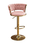 Set of Two Black And Gold Velvet And Metal Low Back Adjustable Height Swivel Bar Chairs