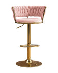 Set of Two Black And Gold Velvet And Metal Low Back Adjustable Height Swivel Bar Chairs