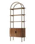 71" Brown Steel and Wood Four Tier Etagere Bookcase with Two Doors