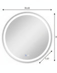 35" Round Lighted Frameless Anti Fog Bathroom Vanity Mirror