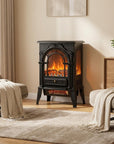 15" Black Ornate Carved Scrollwork Glass And Metal With Storage Electric Fireplace With Mantle