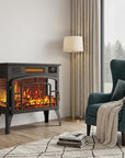 23" Black Steel Electric Fireplace With Mantle