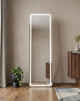 64" Silver Lighted Wall Mounted And Freestanding Framed Full Length Mirror