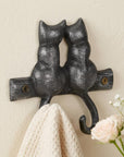 Two Hook 5" Black Cast Iron Cats Wall Hook