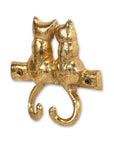 Two Hook 5" Gold Cast Iron Cats Wall Hooks