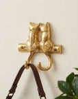 Two Hook 5" Gold Cast Iron Cats Wall Hooks