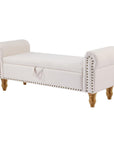 55" Beige and Brown Linen and Solid Wood Upholstered Storage Bench With Flip Top