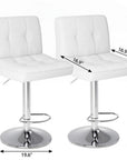 Set of Two White And Silver Faux Leather And Aluminum Adjustable Height Swivel Bar Chairs
