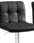 Set of Two Black And Silver Faux Leather And Aluminum Adjustable Height Swivel Bar Chairs