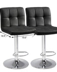 Set of Two Black And Silver Faux Leather And Aluminum Adjustable Height Swivel Bar Chairs
