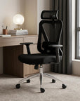 Black And Silver Adjustable Height Swivel Rolling Office Chair
