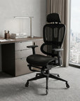 Black Adjustable Height Swivel Rolling Office Chair With Footrest