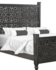 Five Piec Black Solid Wood Bedroom Set With Mirror