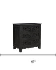 Five Piec Black Solid Wood Bedroom Set With Mirror