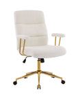 White And Gold Boucle Swivel Rolling Executive Office Chair