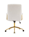 White And Gold Boucle Swivel Rolling Executive Office Chair