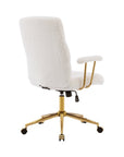 White And Gold Boucle Swivel Rolling Executive Office Chair