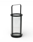 9" Clear And Black Glass And Metal Tabletop Lantern Candle Holder