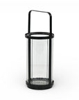 9" Clear And Black Glass And Metal Tabletop Lantern Candle Holder