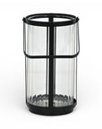 9" Clear And Black Glass And Metal Tabletop Lantern Candle Holder