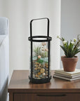 9" Clear And Black Glass And Metal Tabletop Lantern Candle Holder