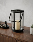 7" Black Glass Tabletop Lantern Candle Holder