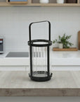 7" Black Glass Tabletop Lantern Candle Holder